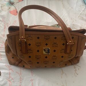 MCM Cognac Visetos Logo Top-Handle Shoulder Bag